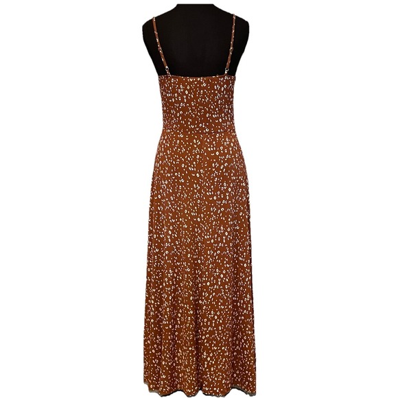 Carly Jean Los Angeles CJLA Brown & White Speckled Floral Print Maxi Dress Sz L - Picture 2 of 4